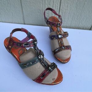 Masaccio wedge sandal womens US 8 Floral Rhinestone Art  to‎ wear Italy Leather